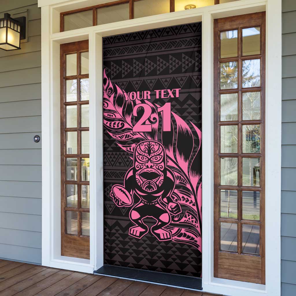 New Zealand Rugby Warrior Custom Door Cover Pink Fern Taniko Motif LT9 - Polynesian Pride