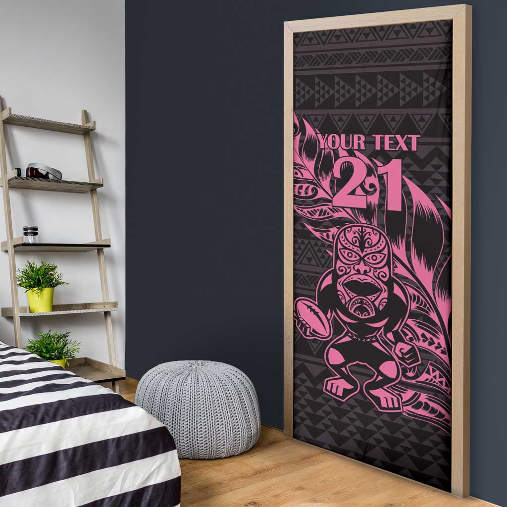 New Zealand Rugby Warrior Custom Door Cover Pink Fern Taniko Motif LT9 - Polynesian Pride