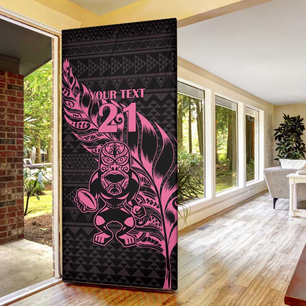 New Zealand Rugby Warrior Custom Door Cover Pink Fern Taniko Motif LT9 - Polynesian Pride