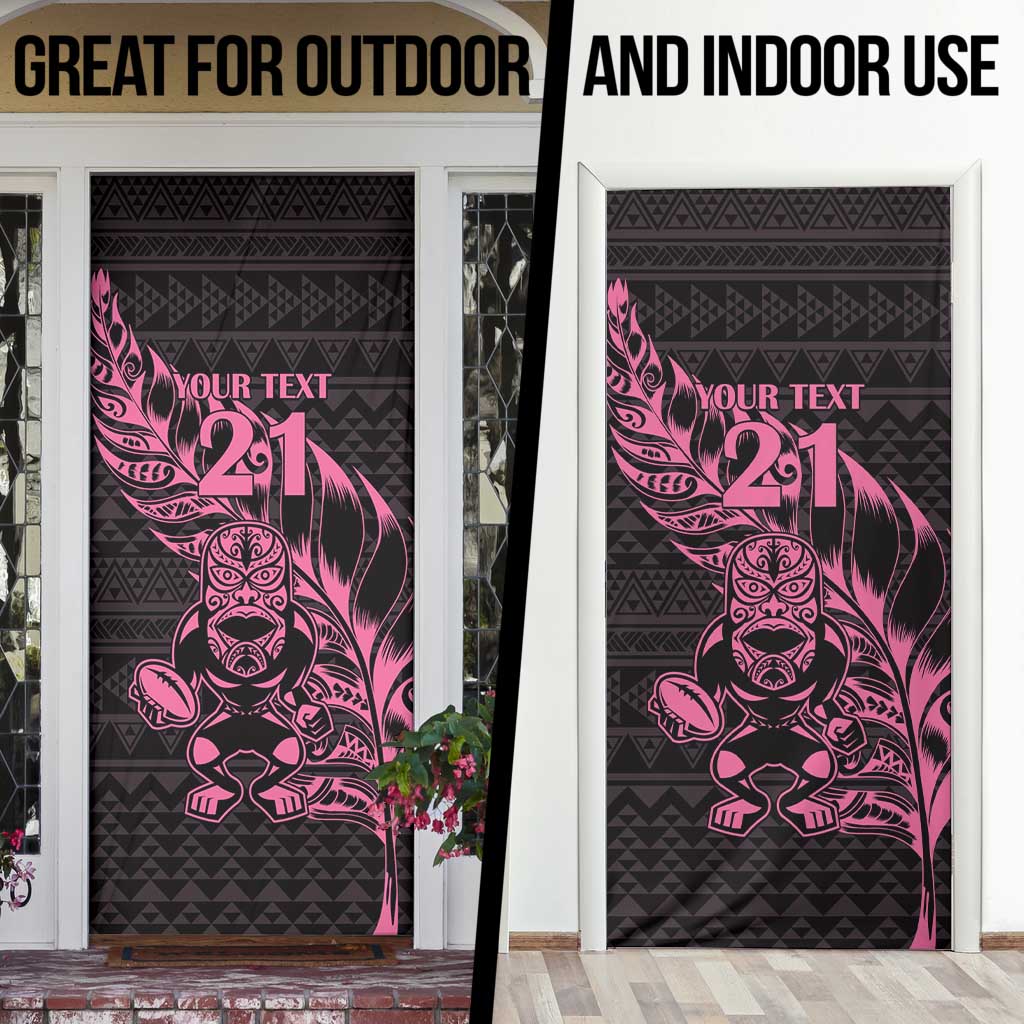 New Zealand Rugby Warrior Custom Door Cover Pink Fern Taniko Motif LT9 - Polynesian Pride