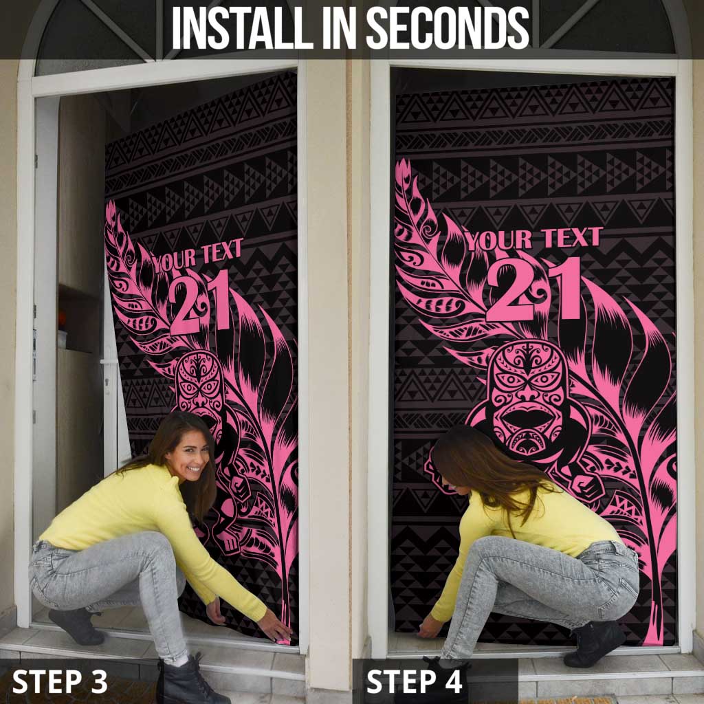 New Zealand Rugby Warrior Custom Door Cover Pink Fern Taniko Motif LT9 - Polynesian Pride