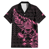 New Zealand Rugby Warrior Custom Family Matching Mermaid Dress and Hawaiian Shirt Pink Fern Taniko Motif LT9 Dad's Shirt - Short Sleeve Pink - Polynesian Pride