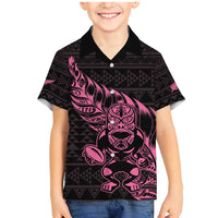 New Zealand Rugby Warrior Custom Family Matching Mermaid Dress and Hawaiian Shirt Pink Fern Taniko Motif LT9 Son's Shirt Pink - Polynesian Pride