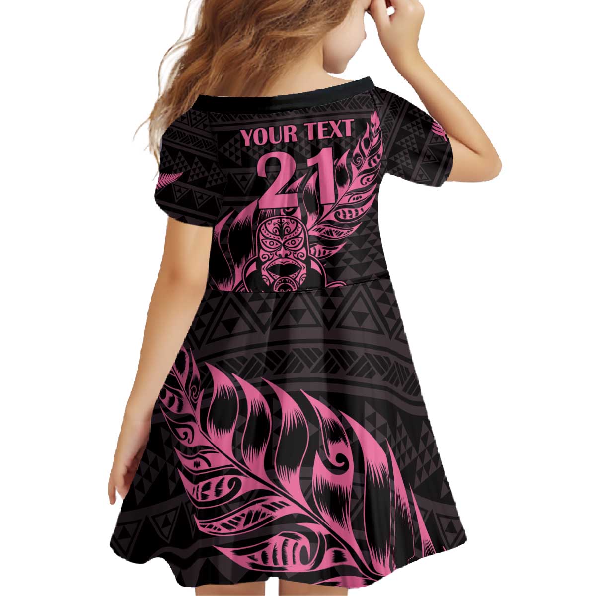 New Zealand Rugby Warrior Custom Family Matching Off The Shoulder Long Sleeve Dress and Hawaiian Shirt Pink Fern Taniko Motif LT9 - Polynesian Pride