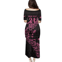 New Zealand Rugby Warrior Custom Family Matching Puletasi and Hawaiian Shirt Pink Fern Taniko Motif LT9 - Polynesian Pride