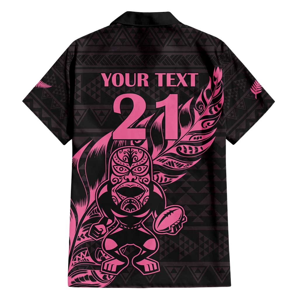 New Zealand Rugby Warrior Custom Family Matching Summer Maxi Dress and Hawaiian Shirt Pink Fern Taniko Motif LT9 - Polynesian Pride