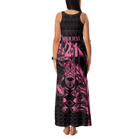 New Zealand Rugby Warrior Custom Family Matching Tank Maxi Dress and Hawaiian Shirt Pink Fern Taniko Motif LT9 - Polynesian Pride