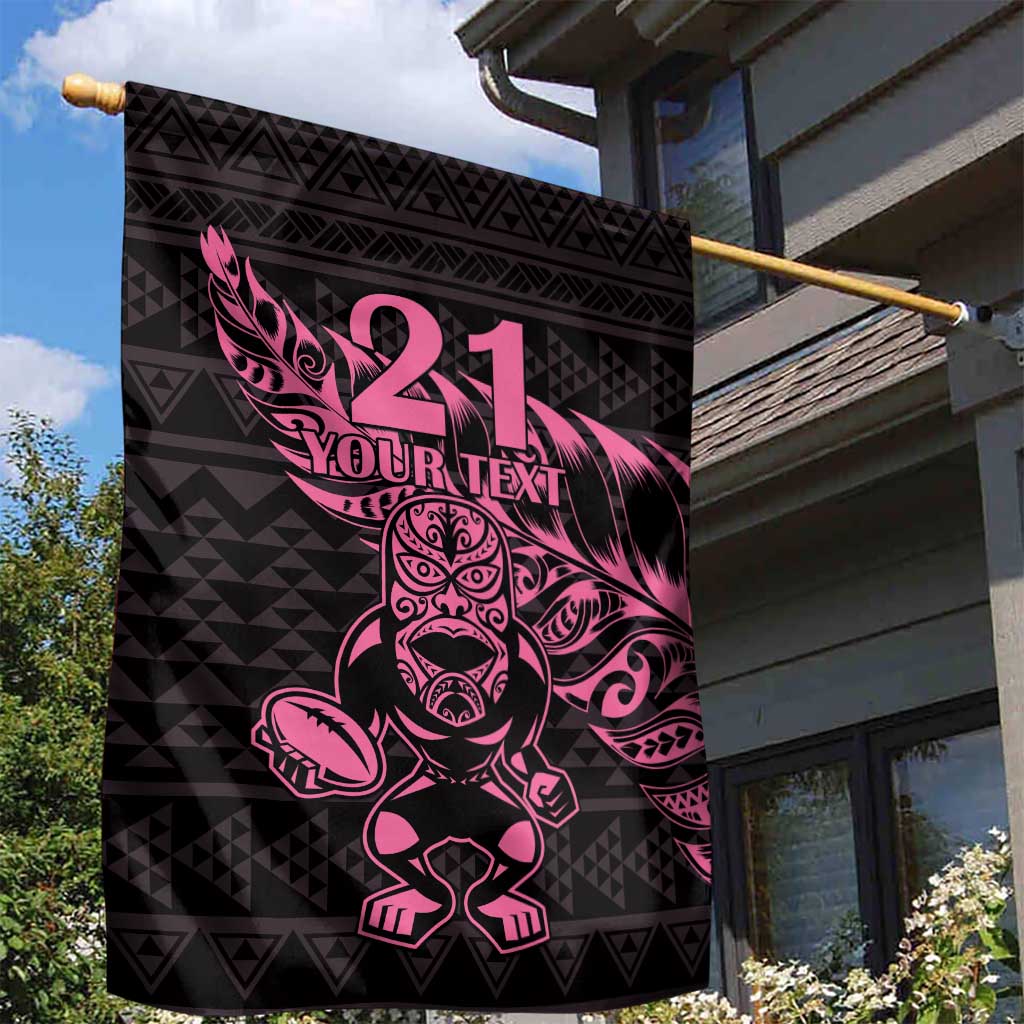 New Zealand Rugby Warrior Custom Garden Flag Pink Fern Taniko Motif LT9 - Polynesian Pride