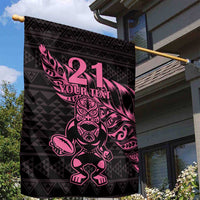 New Zealand Rugby Warrior Custom Garden Flag Pink Fern Taniko Motif LT9 - Polynesian Pride