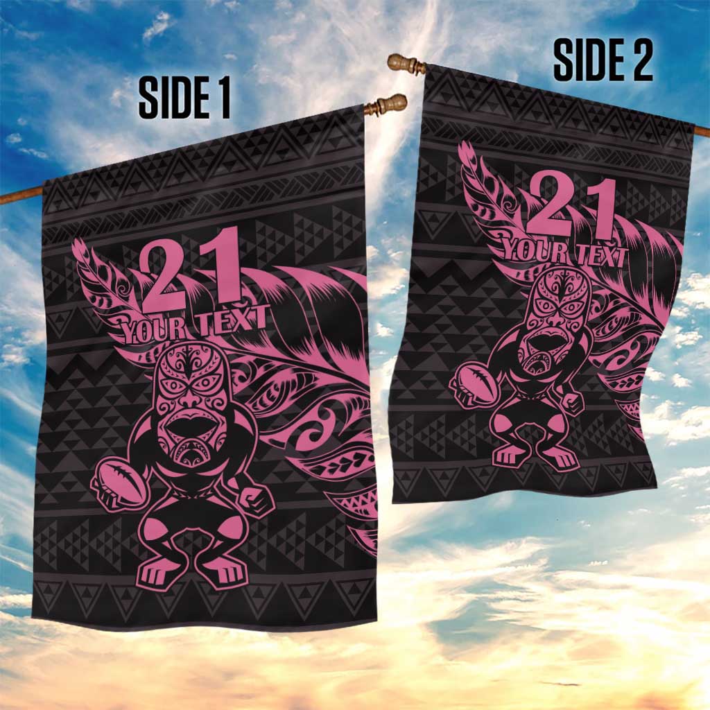 New Zealand Rugby Warrior Custom Garden Flag Pink Fern Taniko Motif LT9 - Polynesian Pride