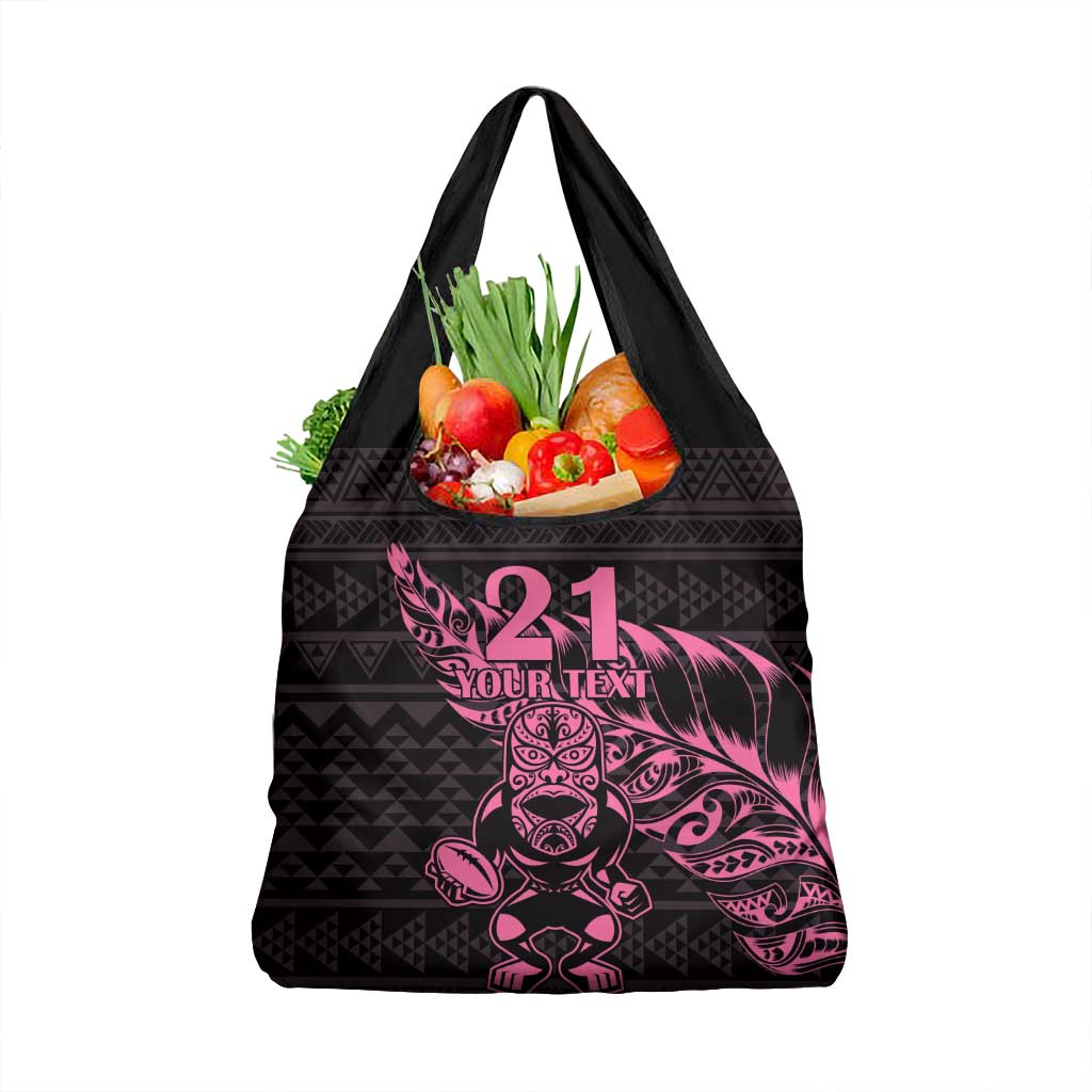New Zealand Rugby Warrior Custom Grocery Bag Pink Fern Taniko Motif LT9 1-pack One Size Pink - Polynesian Pride