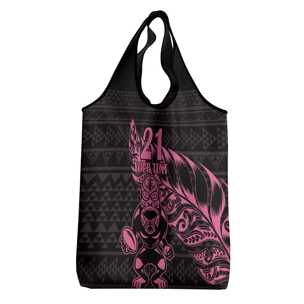 New Zealand Rugby Warrior Custom Grocery Bag Pink Fern Taniko Motif LT9 - Polynesian Pride