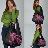 New Zealand Rugby Warrior Custom Grocery Bag Pink Fern Taniko Motif LT9 - Polynesian Pride