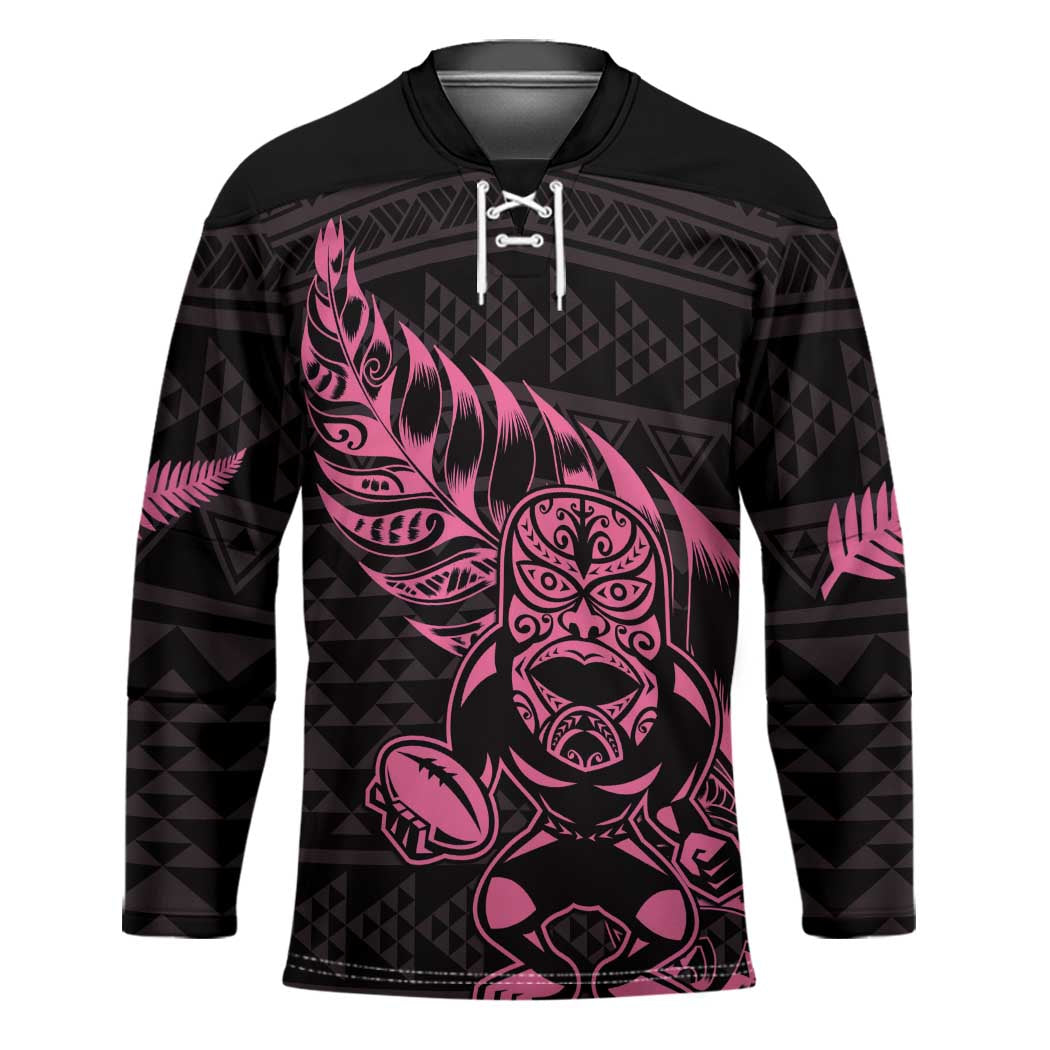 New Zealand Rugby Warrior Custom Hockey Jersey Pink Fern Taniko Motif LT9 Unisex Pink - Polynesian Pride