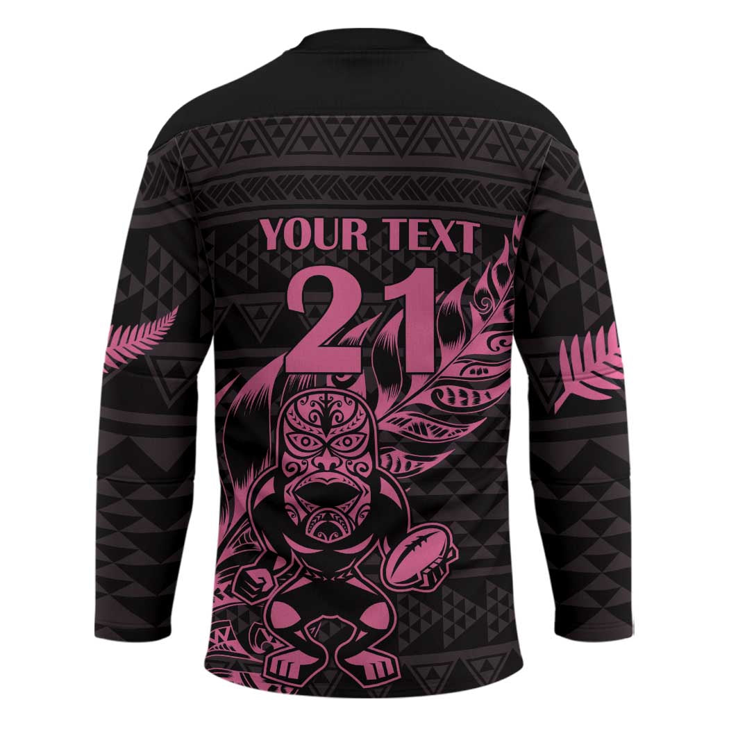 New Zealand Rugby Warrior Custom Hockey Jersey Pink Fern Taniko Motif LT9 - Polynesian Pride