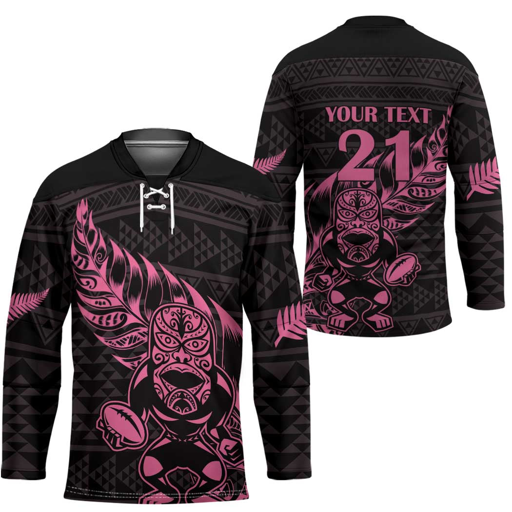 New Zealand Rugby Warrior Custom Hockey Jersey Pink Fern Taniko Motif LT9 - Polynesian Pride