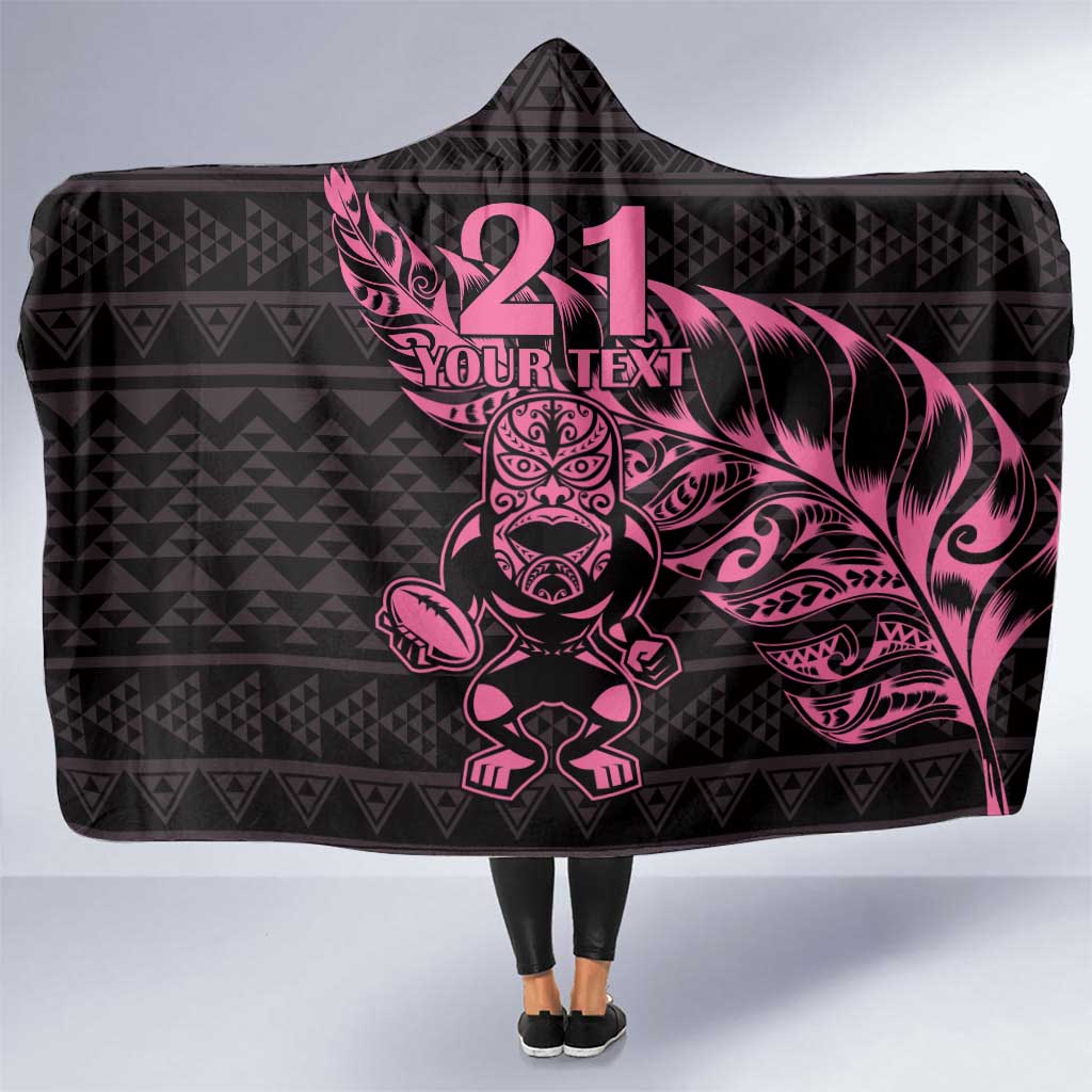 New Zealand Rugby Warrior Custom Hooded Blanket Pink Fern Taniko Motif LT9 One Size Pink - Polynesian Pride