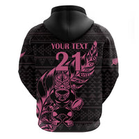 New Zealand Rugby Warrior Custom Hoodie Pink Fern Taniko Motif LT9 - Polynesian Pride
