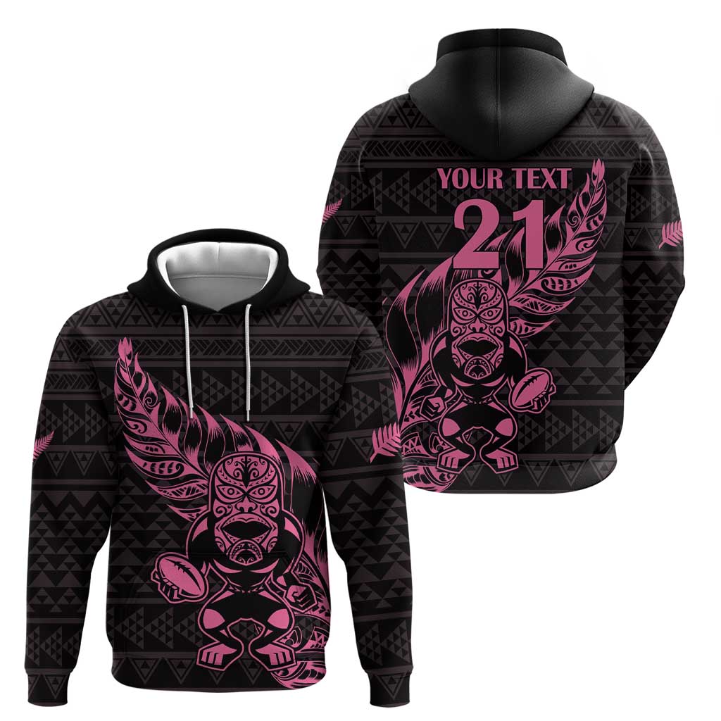 New Zealand Rugby Warrior Custom Hoodie Pink Fern Taniko Motif LT9 - Polynesian Pride