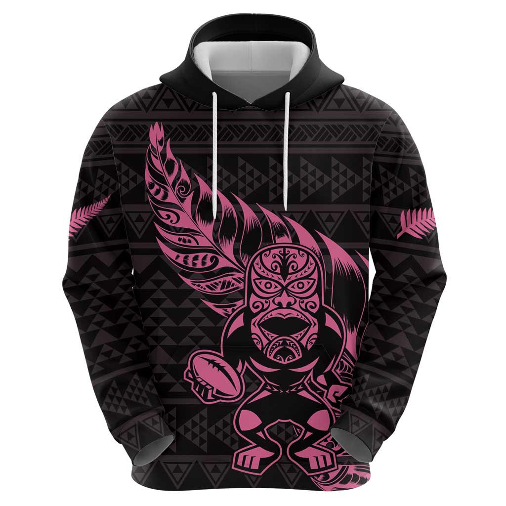 New Zealand Rugby Warrior Custom Hoodie Pink Fern Taniko Motif LT9 - Polynesian Pride