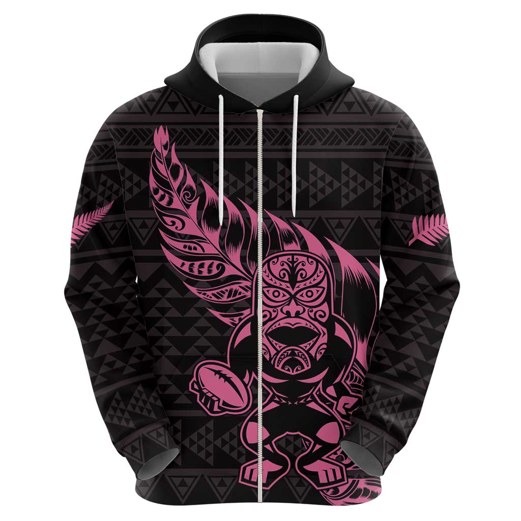 New Zealand Rugby Warrior Custom Hoodie Pink Fern Taniko Motif LT9 - Polynesian Pride