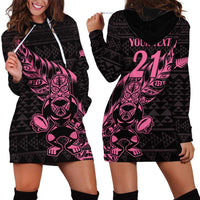 New Zealand Rugby Warrior Custom Hoodie Dress Pink Fern Taniko Motif LT9 - Polynesian Pride