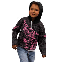New Zealand Rugby Warrior Custom Kid Hoodie Pink Fern Taniko Motif LT9 - Polynesian Pride