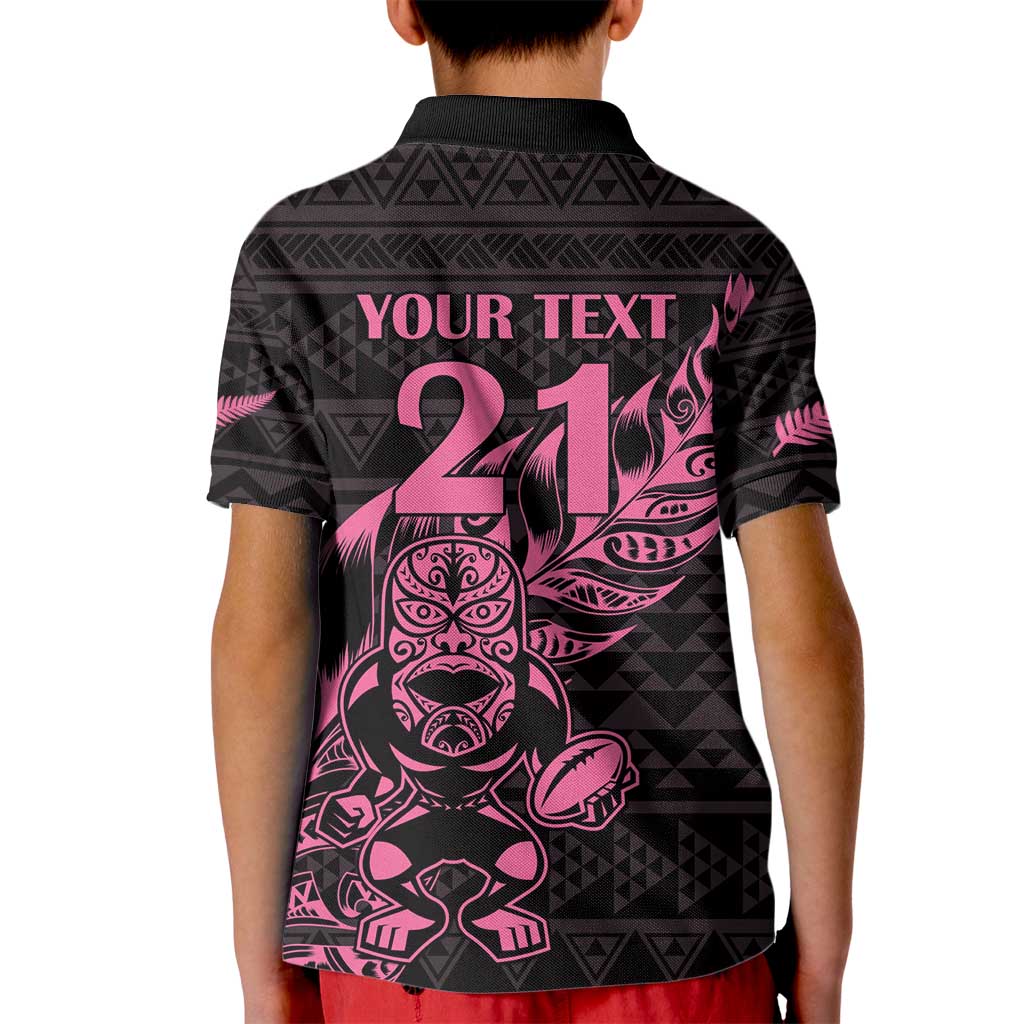 New Zealand Rugby Warrior Custom Kid Polo Shirt Pink Fern Taniko Motif LT9 - Polynesian Pride