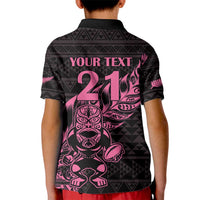 New Zealand Rugby Warrior Custom Kid Polo Shirt Pink Fern Taniko Motif LT9 - Polynesian Pride