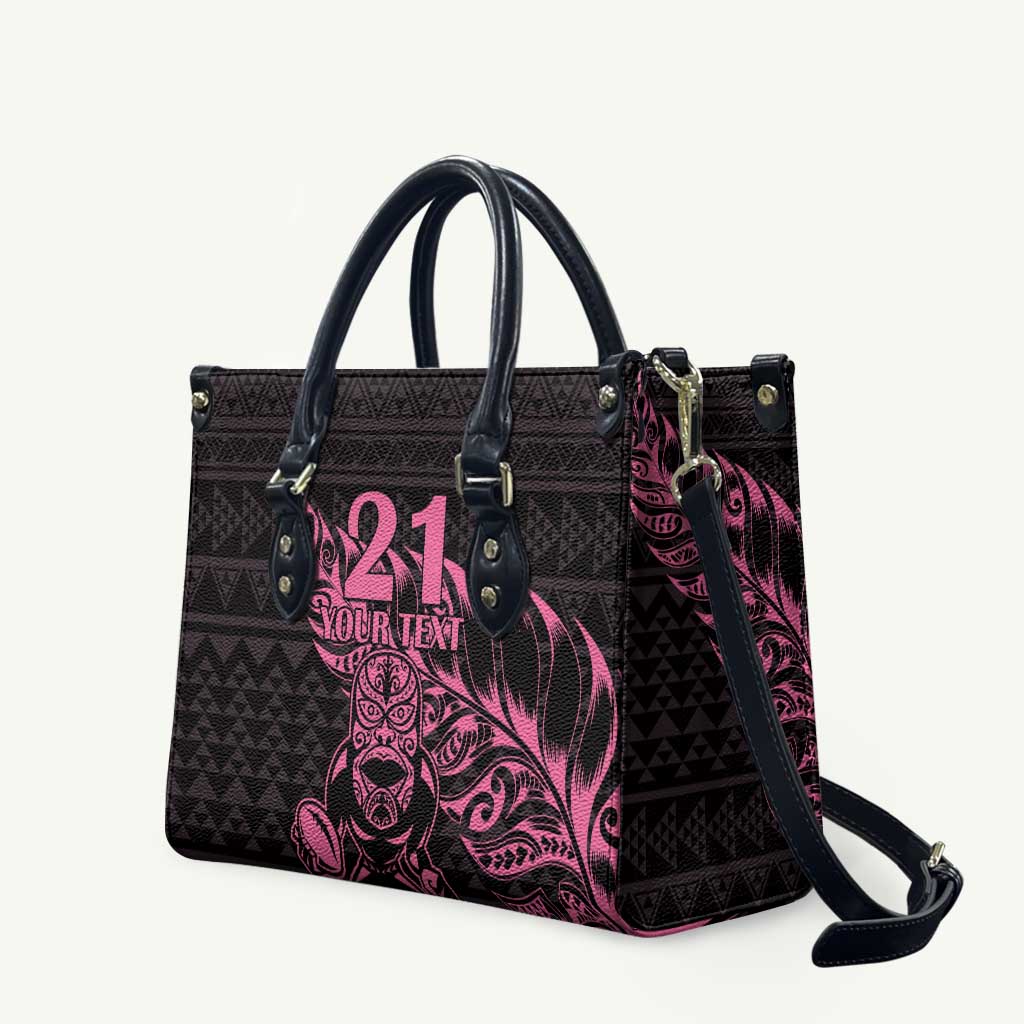 New Zealand Rugby Warrior Custom Leather Bag Pink Fern Taniko Motif - Polynesian Pride