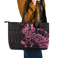 New Zealand Rugby Warrior Custom Leather Tote Bag Pink Fern Taniko Motif LT9 - Polynesian Pride