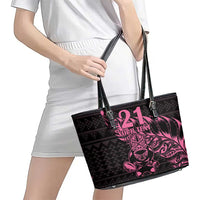 New Zealand Rugby Warrior Custom Leather Tote Bag Pink Fern Taniko Motif LT9 - Polynesian Pride