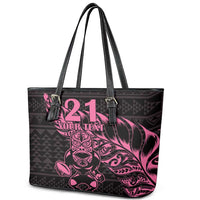New Zealand Rugby Warrior Custom Leather Tote Bag Pink Fern Taniko Motif LT9 - Polynesian Pride