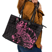 New Zealand Rugby Warrior Custom Leather Tote Bag Pink Fern Taniko Motif LT9 - Polynesian Pride