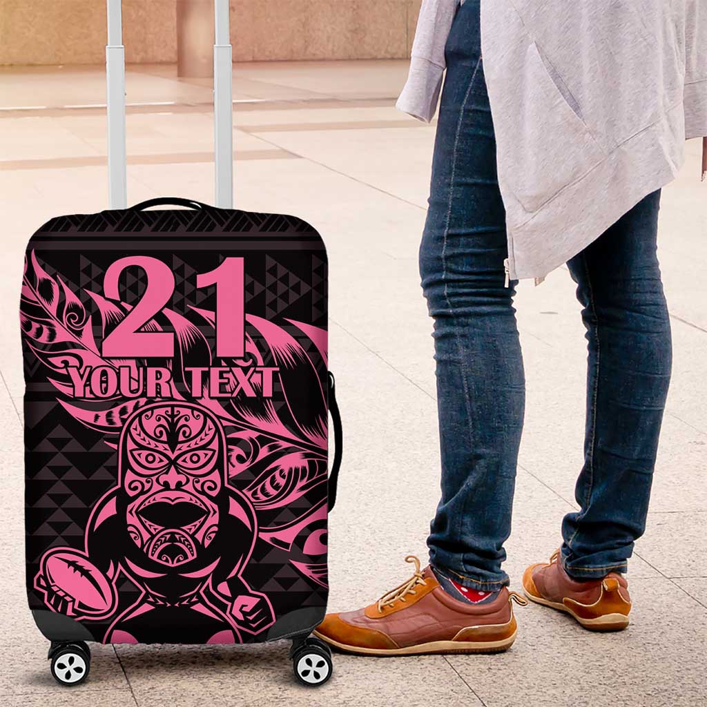 New Zealand Rugby Warrior Custom Luggage Cover Pink Fern Taniko Motif LT9 Pink - Polynesian Pride