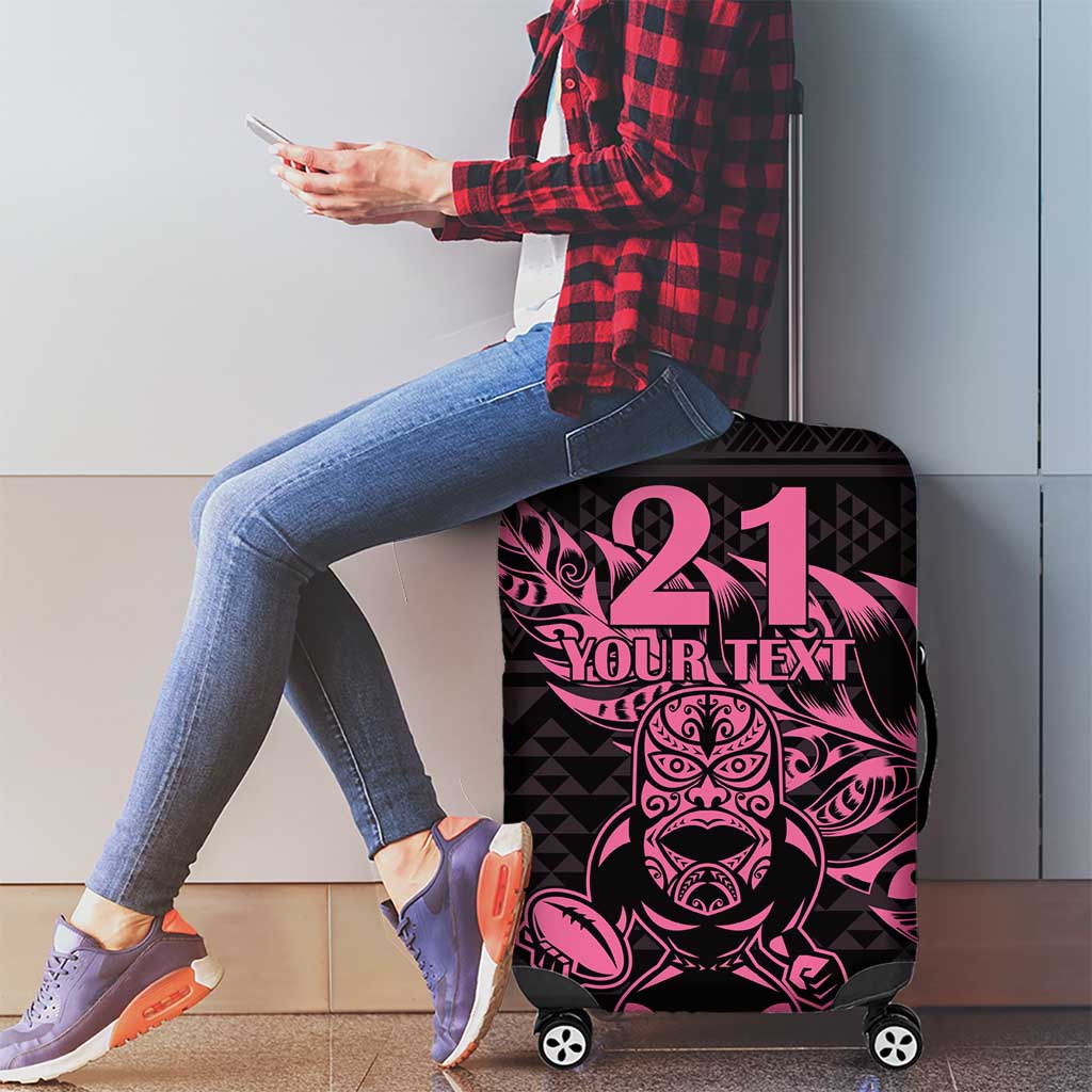 New Zealand Rugby Warrior Custom Luggage Cover Pink Fern Taniko Motif LT9 - Polynesian Pride
