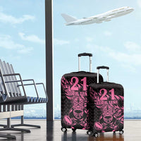 New Zealand Rugby Warrior Custom Luggage Cover Pink Fern Taniko Motif LT9 - Polynesian Pride