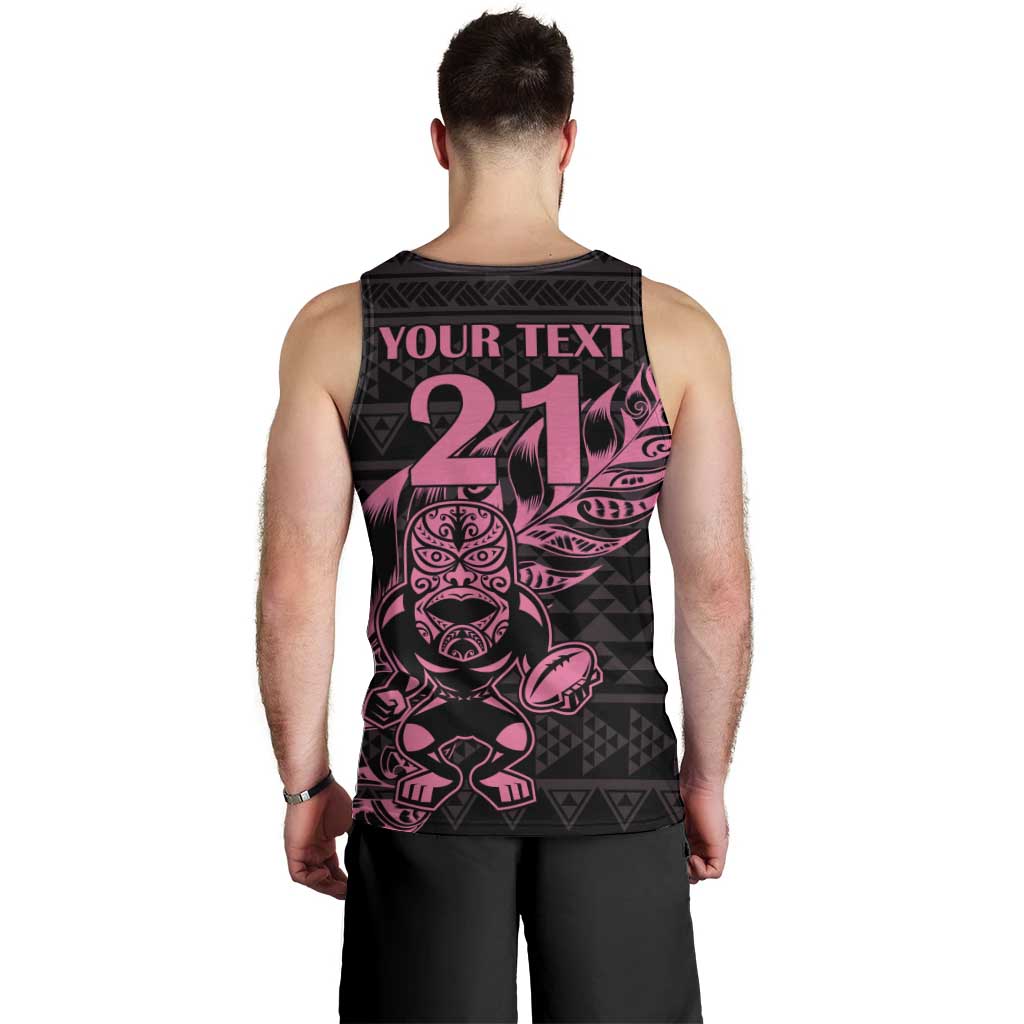 New Zealand Rugby Warrior Custom Men Tank Top Pink Fern Taniko Motif LT9 - Polynesian Pride