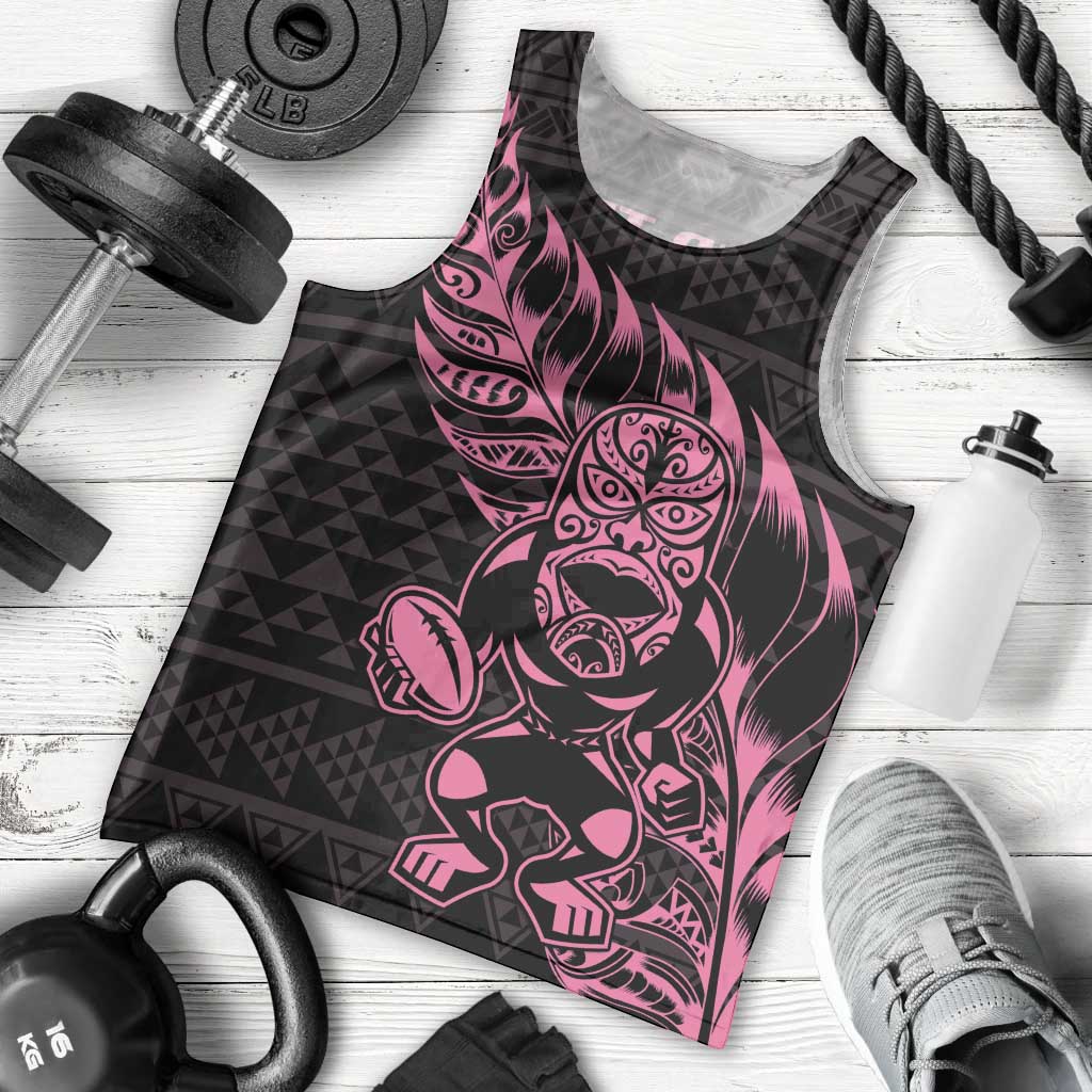 New Zealand Rugby Warrior Custom Men Tank Top Pink Fern Taniko Motif LT9 - Polynesian Pride