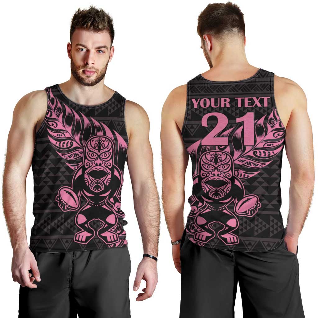 New Zealand Rugby Warrior Custom Men Tank Top Pink Fern Taniko Motif LT9 - Polynesian Pride