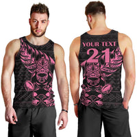 New Zealand Rugby Warrior Custom Men Tank Top Pink Fern Taniko Motif LT9 - Polynesian Pride