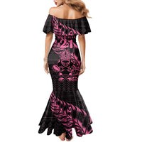 New Zealand Rugby Warrior Custom Mermaid Dress Pink Fern Taniko Motif LT9 - Polynesian Pride