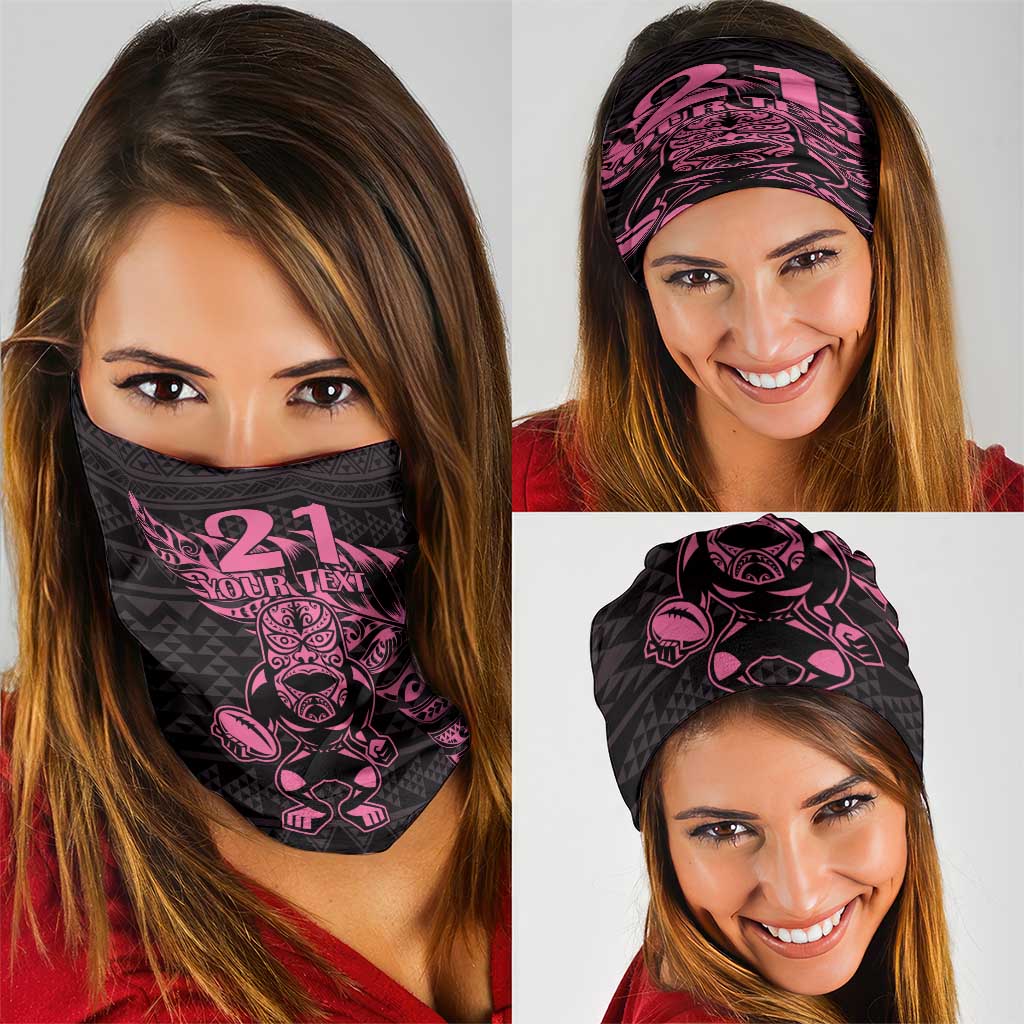New Zealand Rugby Warrior Custom Neck Gaiter Pink Fern Taniko Motif LT9 - Polynesian Pride