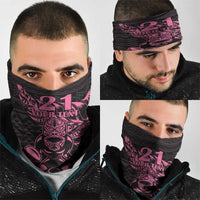 New Zealand Rugby Warrior Custom Neck Gaiter Pink Fern Taniko Motif LT9 - Polynesian Pride