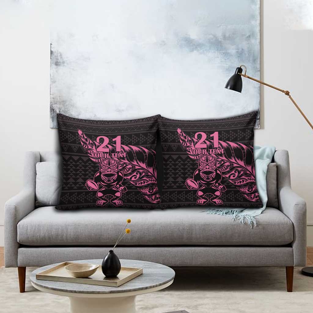 New Zealand Rugby Warrior Custom Pillow Cover Pink Fern Taniko Motif LT9 - Polynesian Pride