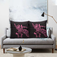 New Zealand Rugby Warrior Custom Pillow Cover Pink Fern Taniko Motif LT9 - Polynesian Pride