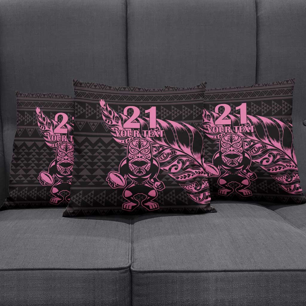 New Zealand Rugby Warrior Custom Pillow Cover Pink Fern Taniko Motif LT9 - Polynesian Pride
