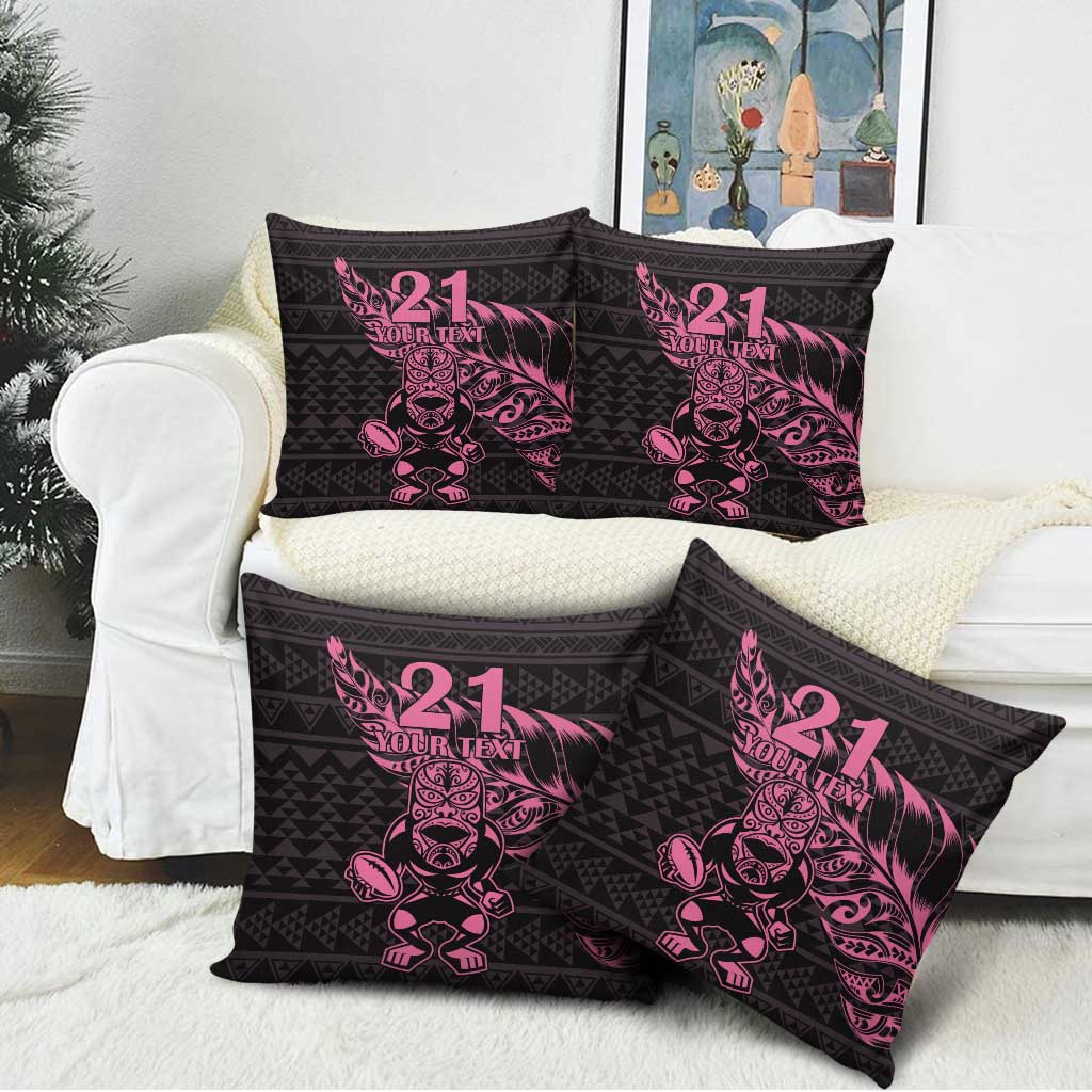 New Zealand Rugby Warrior Custom Pillow Cover Pink Fern Taniko Motif LT9 - Polynesian Pride