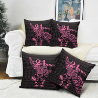 New Zealand Rugby Warrior Custom Pillow Cover Pink Fern Taniko Motif LT9 - Polynesian Pride