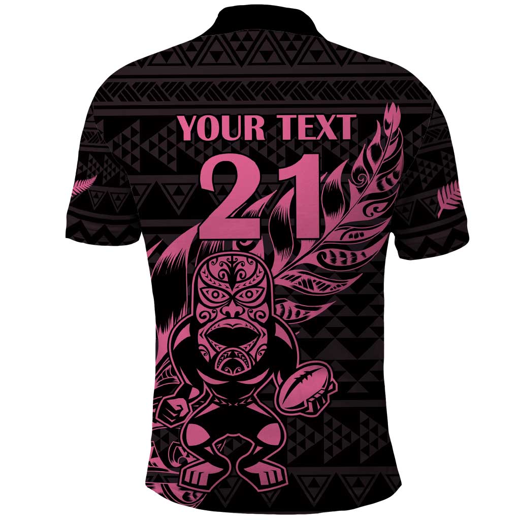 New Zealand Rugby Warrior Custom Polo Shirt Pink Fern Taniko Motif LT9 - Polynesian Pride